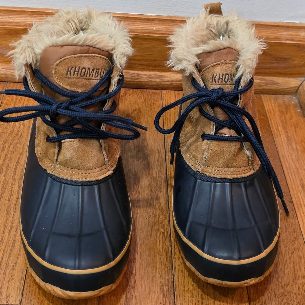 Khombu Ankle Boots Women 9 Brown Blue Leather Duck Winter Steel Shank